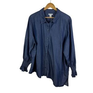Westbound Woman Blue Chambray Button Down Shirt Size‎ 2X Asymmetrical Hem Office